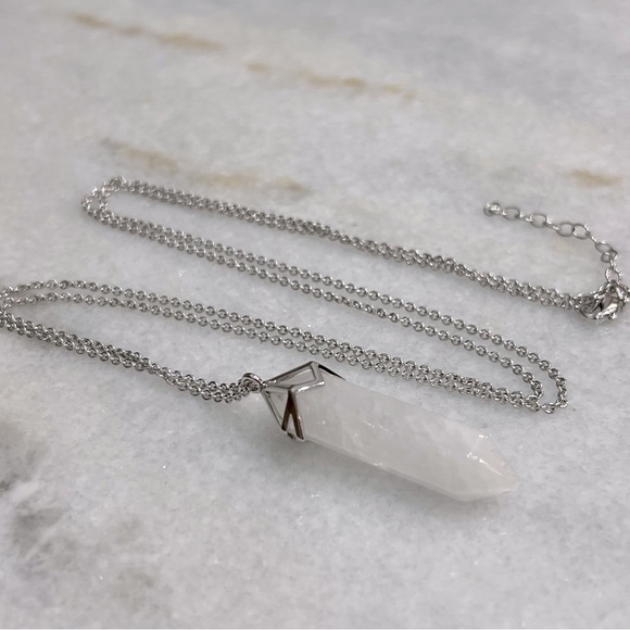 White Crystal Quartz Silvertone Crystal Point Pendant Necklace - Picture 6 of 9